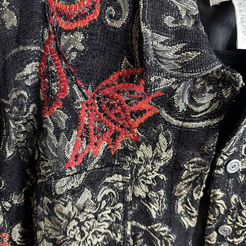 Women’s Chicos Embroidered Beaded Black Gold Red Blazer Jacket Career Size 1 - Picture 5 of 14